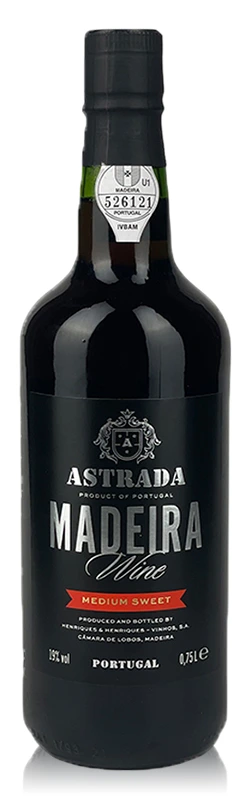 Einzelflasche Astrada Madeira Wein freigestellt vor weißem Hintergrund