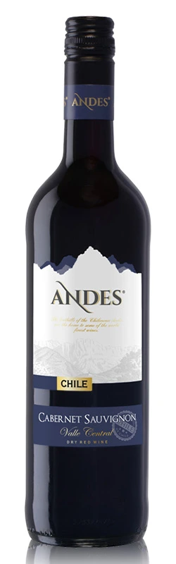 Andes Cabernet Sauvignon Rotwein 0,75l Einzelflasche freigestellt vor weißem Hintergrund