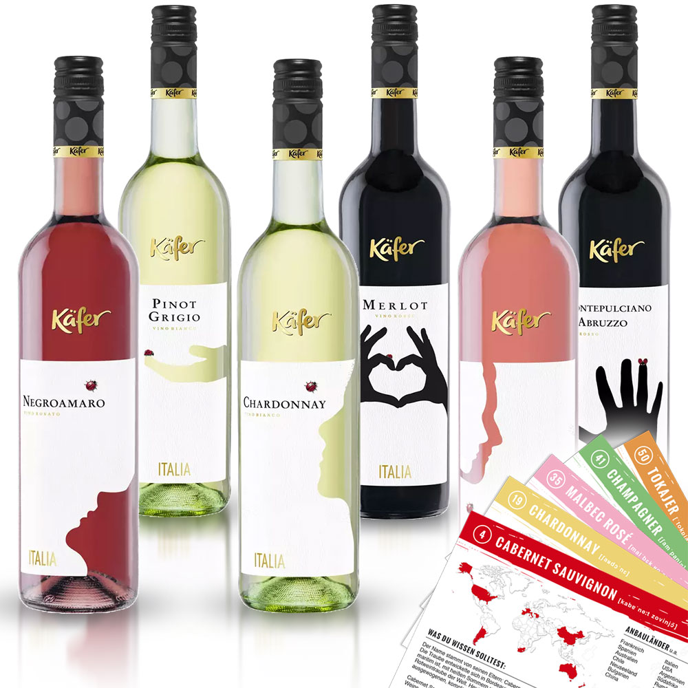 Käfer Italien Probierpaket (6 x 0,75l) + VINOX Winecards