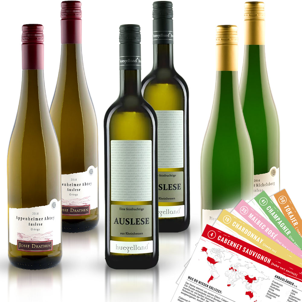 Auslese Probierpaket (6 x 0,75l) + VINOX Winecards