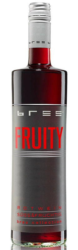 Bree Fruity Rot Weinflasche als hochwertige Produktaufnahme vor weißem Hintergrund mit klar sichtbarem Etikett und eleganter Darstellung der Flaschenform