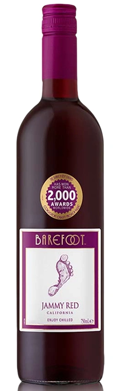 Barefoot Jammy Red Rotwein Einzelflasche freigestellt auf weißem Hintergrund