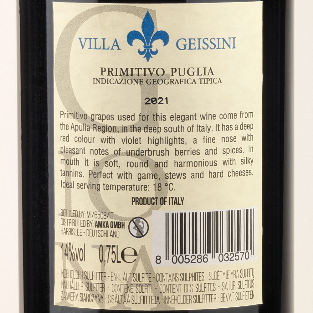 Villa Geissini GIONA Primitivo, trocken, 2021, 0,75l