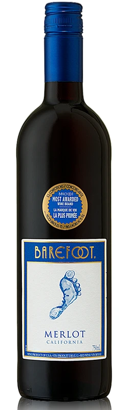 Barefoot Merlot Rotwein Einzelflasche freigestellt auf weißem Hintergrund