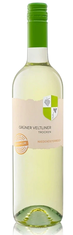 Aichenberg Grüner Veltliner Wappenserie Weißwein Einzelflasche freigestellt vor weißem Hintergrund