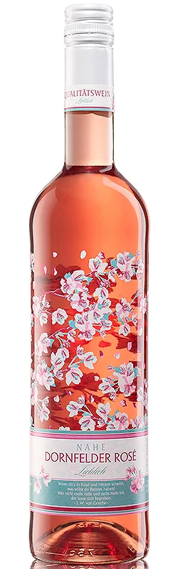 Kirschgarten Dornfelder Rosé aus der Nahe - deutscher Roséwein mit floralem Flaschendesign