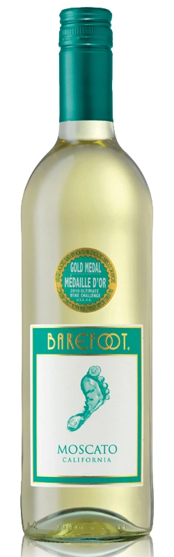 Barefoot Moscato Weißwein Einzelflasche freigestellt auf weißem Hintergrund