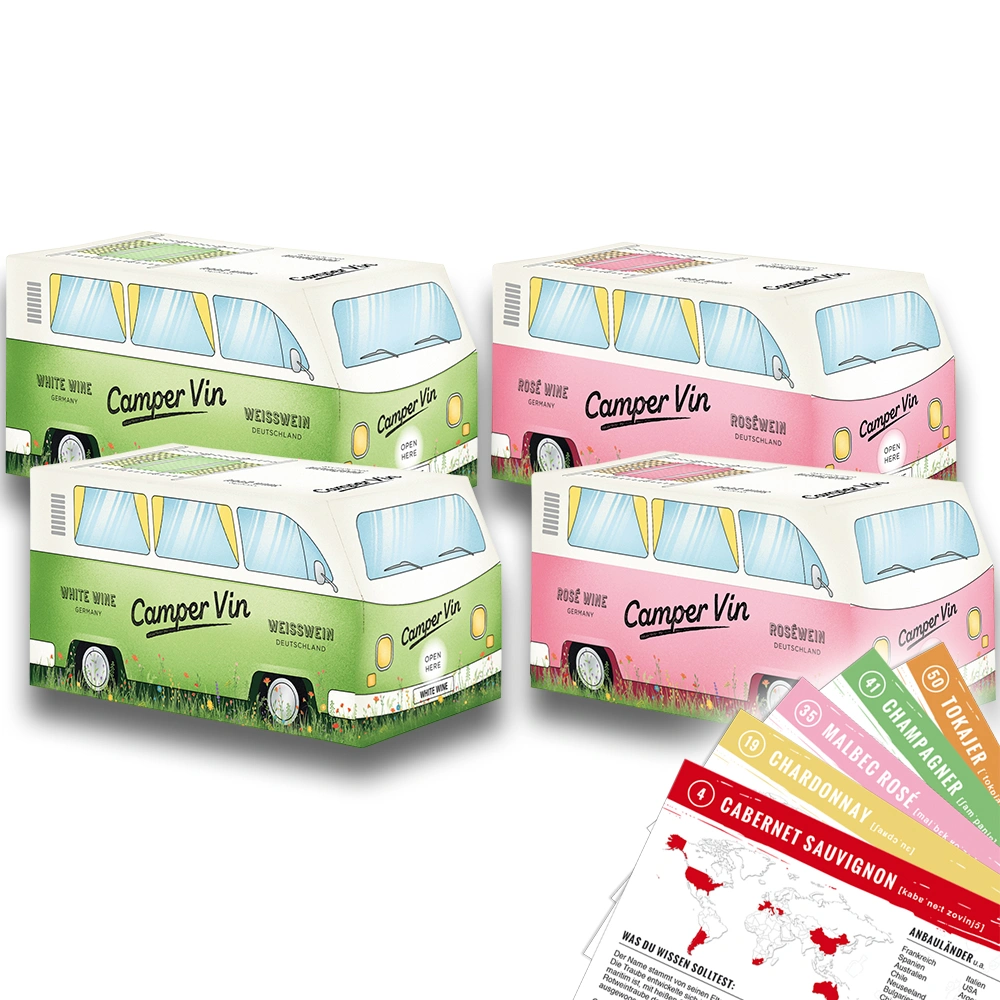 Camper Vin Weißwein und Roséwein Mischpaket im 4er-Set mit VINOX Winecards