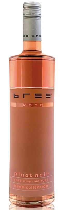 Bree Pinot Noir Rosé Weinflasche als freigestellte Produktaufnahme vor weißem Hintergrund mit deutlich sichtbarem Etikett und eleganter Flaschenansicht
