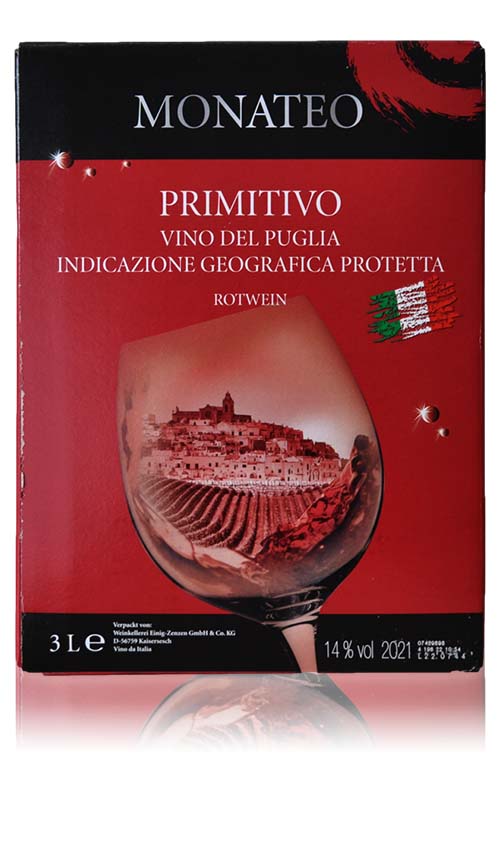 Monateo Primitivo Puglia, trocken, 2021, Bag-in-Box, 3,0l