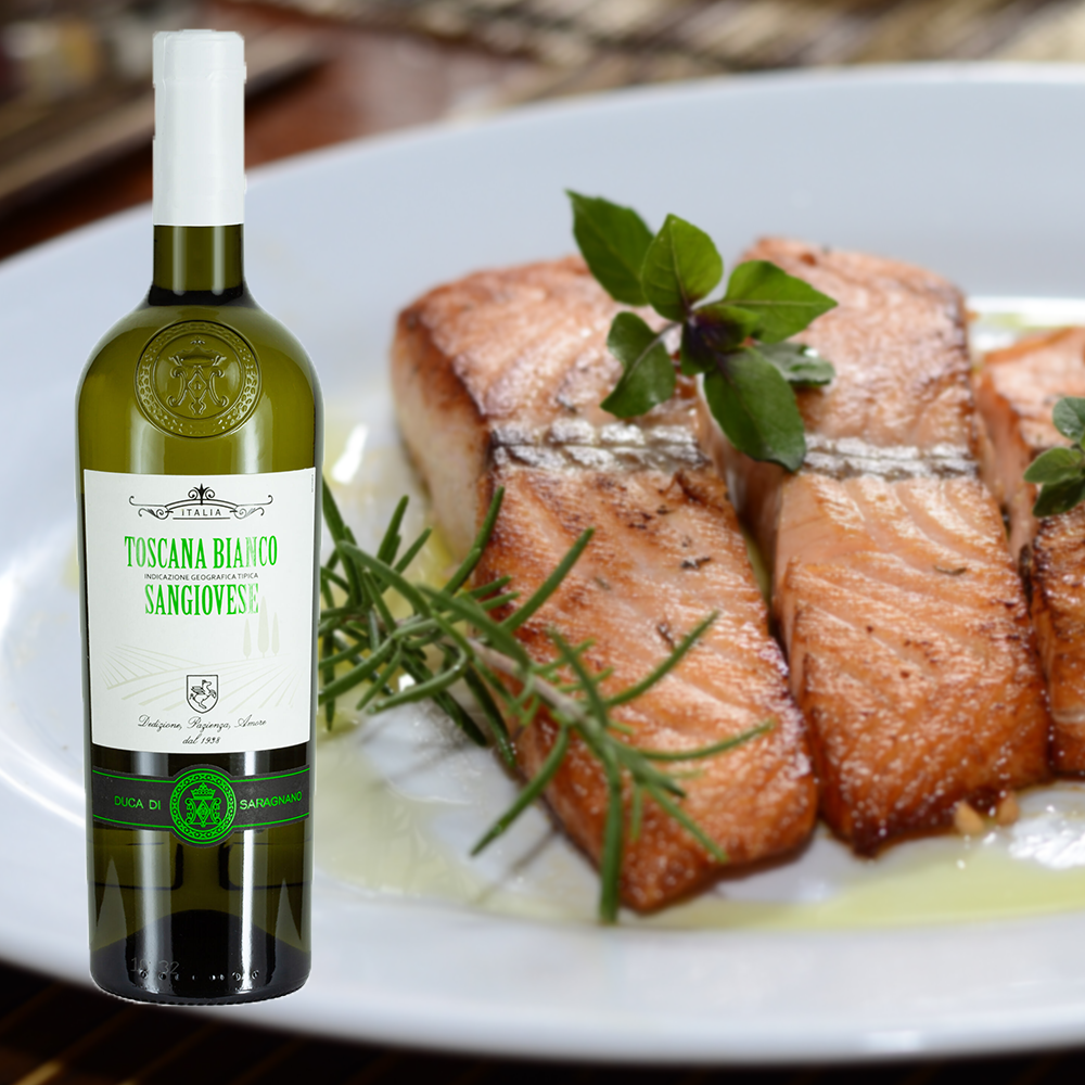 Duca di Saragnano Sangiovese Toscana Bianco IGT, 2024, halbtrocken, sortenreines Weinpaket + VINOX Winecards (6x0,75l)