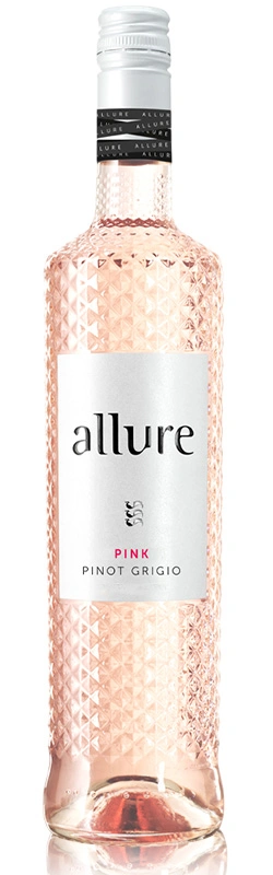 Einzelflasche Allure Pinot Grigio Pink vor weißem Hintergrund, klare Darstellung des Etiketts