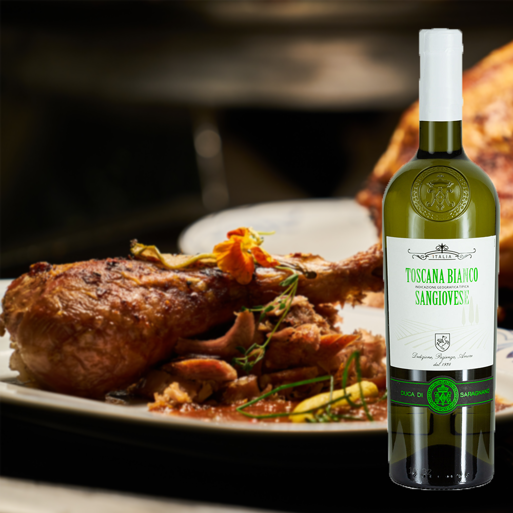 Duca di Saragnano Sangiovese Toscana Bianco IGT, 2024, halbtrocken, sortenreines Weinpaket + VINOX Winecards (6x0,75l)