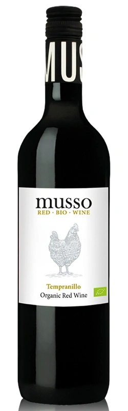 Musso Tempranillo Bio Rotwein freigestellt vor weißem Hintergrund
