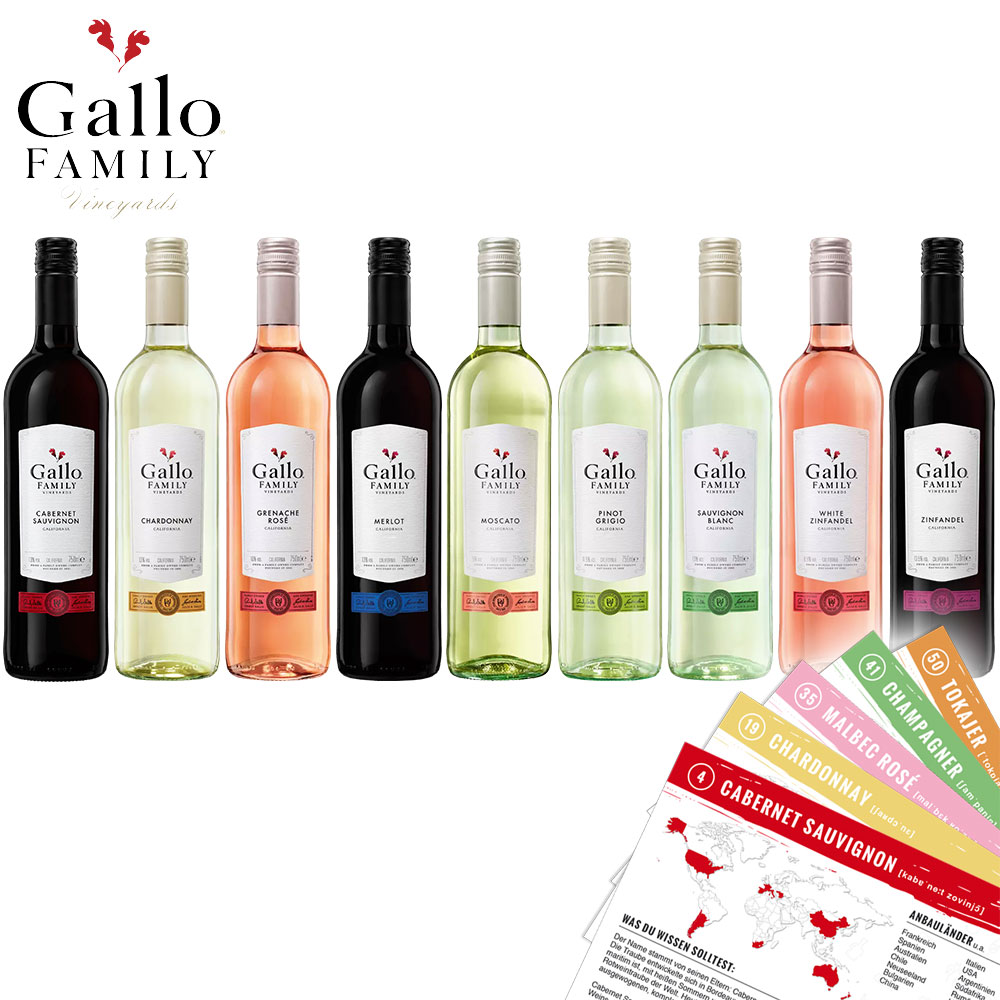 Gallo Family Probierpaket (9 x 0,75l) + VINOX Winecards