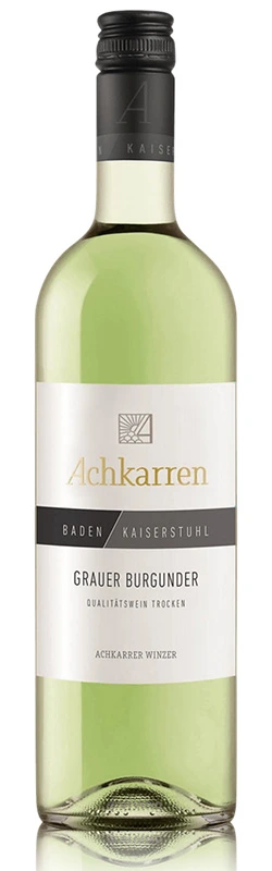 Einzelflasche Achkarren Grauburgunder ohne Hintergrund - deutscher Weißwein vom Kaiserstuhl