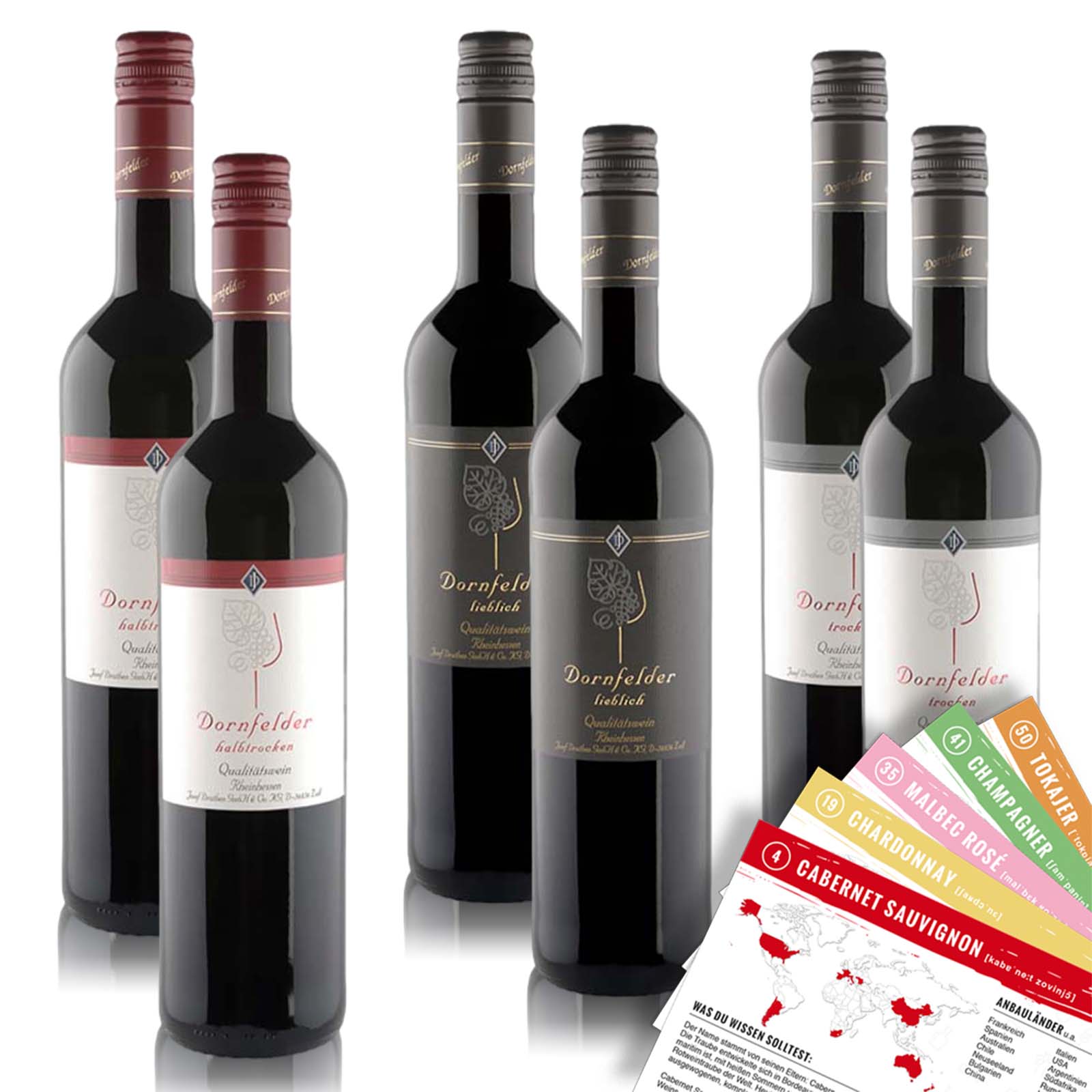Josef Drathen Dornfelder Qualitätswein Probierpaket (6 x 0,75l) + VINOX Winecards