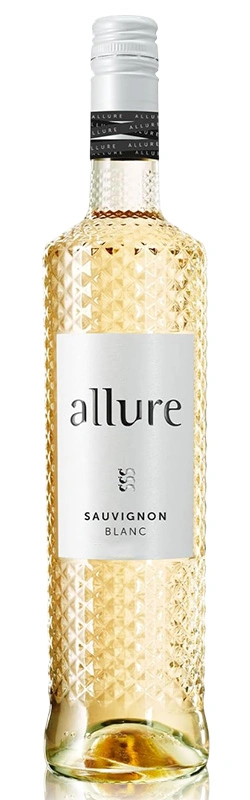 Einzelflasche Allure Sauvignon Blanc vor weißem Hintergrund, klare Darstellung des Etiketts
