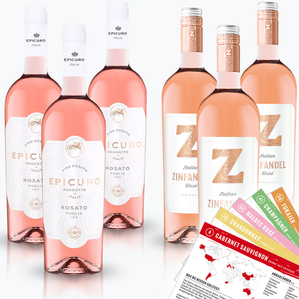 Epicuro Roséwein Probierpaket (6 x 0,75l) + VINOX Winecards