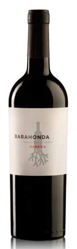 Flasche Barahonda Barrica Rotwein freigestellt vor weißem Hintergrund, klare Produktdarstellung ohne Ablenkung, ideal für Onlineshop und Produktpräsentation.