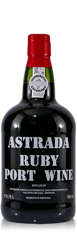 Einzelflasche Astrada Ruby Port freigestellt vor weißem Hintergrund