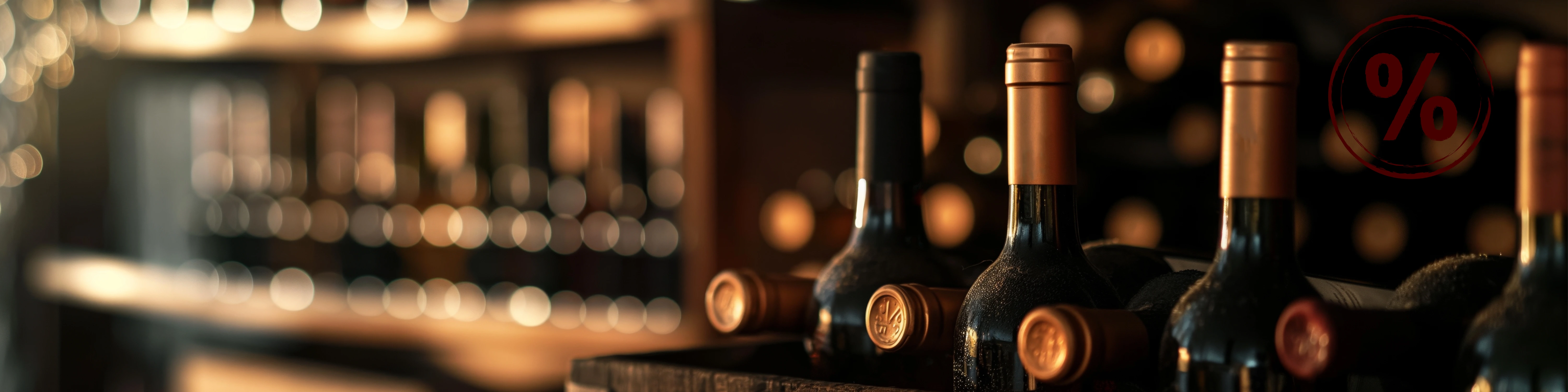 mehrere Weinflaschen in Reihe, attraktive Angebote zum Entdecken und Genießen, Prozente