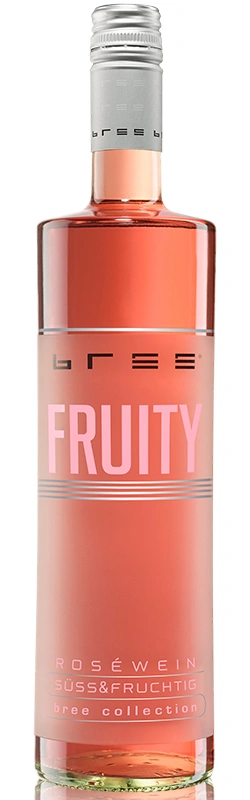 Bree Fruity Rosé Weinflasche als hochwertige Produktaufnahme vor weißem Hintergrund mit klar erkennbarem Etikett und eleganter Flaschenform