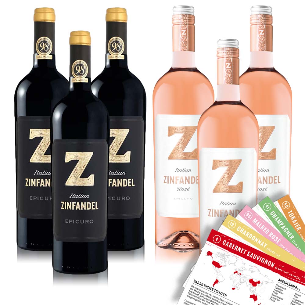 Epicuro Zinfandel Probierpaket (6 x 0,75l) + VINOX Winecards