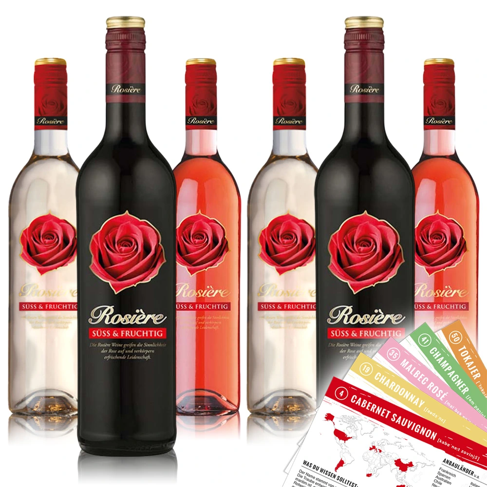 Rosiere Probierpaket süß, gemischtes Weinpaket + VINOX Winecards (6x0,75l)