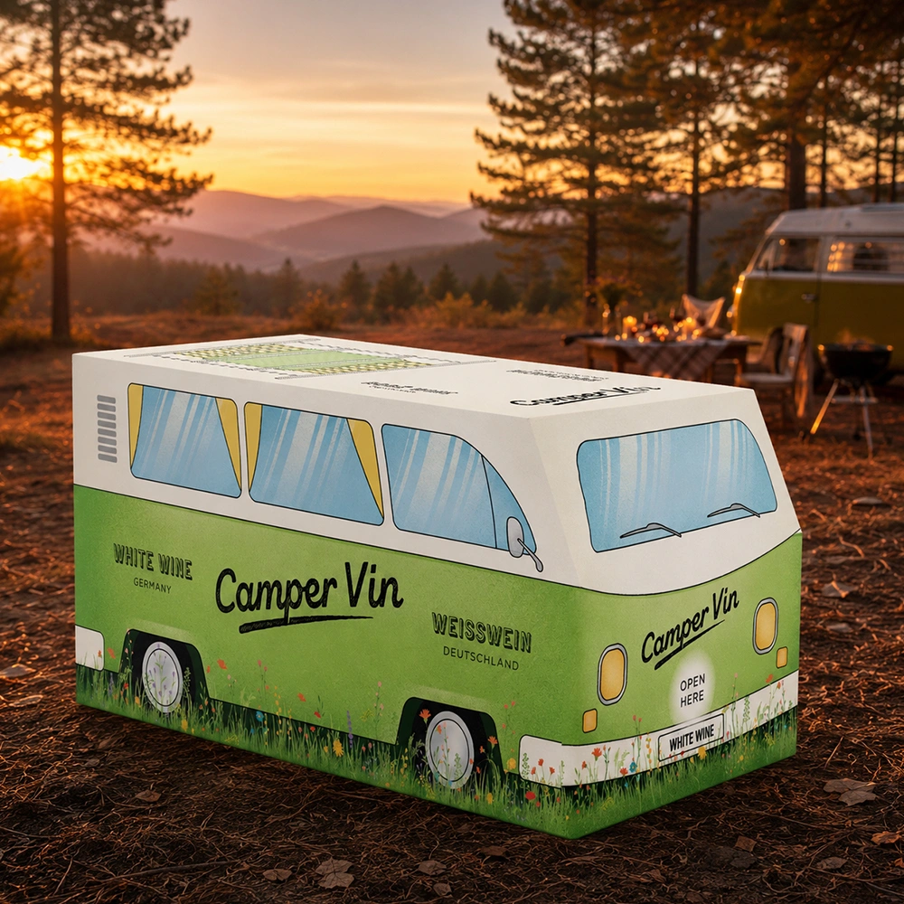 Camper Vin Weißwein Bag-in-Box beim Camping in der Natur