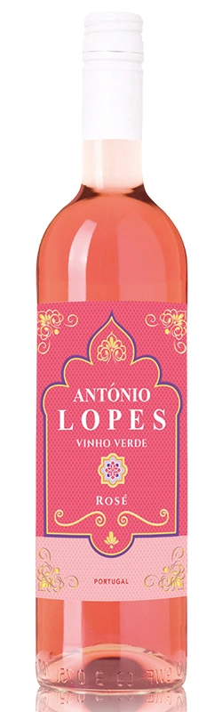 Einzelflasche Antonio Lopes Vinho Verde Rosé vor weißem Hintergrund