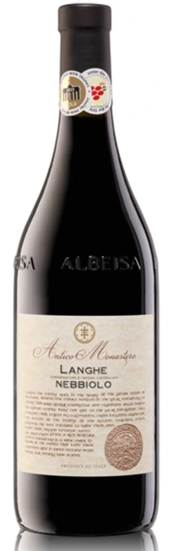 Einzelflasche Antico Monastero Langhe Nebbiolo vor weißem Hintergrund