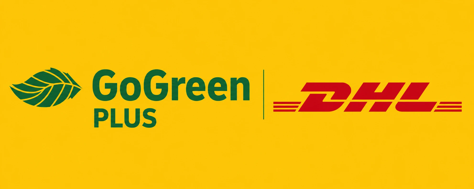 DHL GoGreen Plus Logo mit integriertem DHL Schriftzug in gelb-grünem Design für nachhaltigen klimafreundlichen Versand