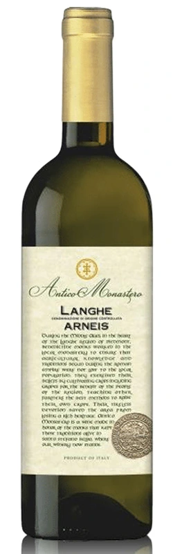 Einzelflasche Antico Monastero Langhe Arneis vor weißem Hintergrund