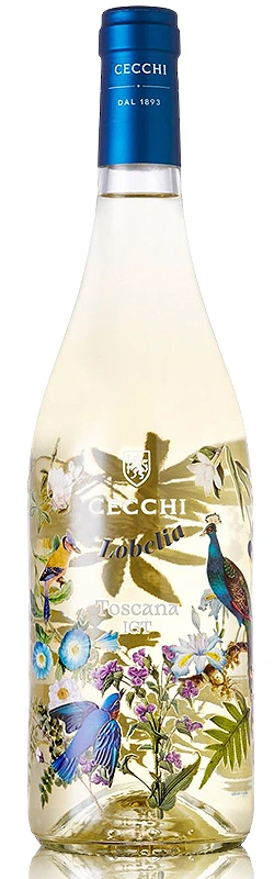 Cecchi Lobelia Toscana Weinflasche freigestellt vor weißem Hintergrund, italienischer Weißwein aus der Toskana mit frischer und eleganter Stilistik