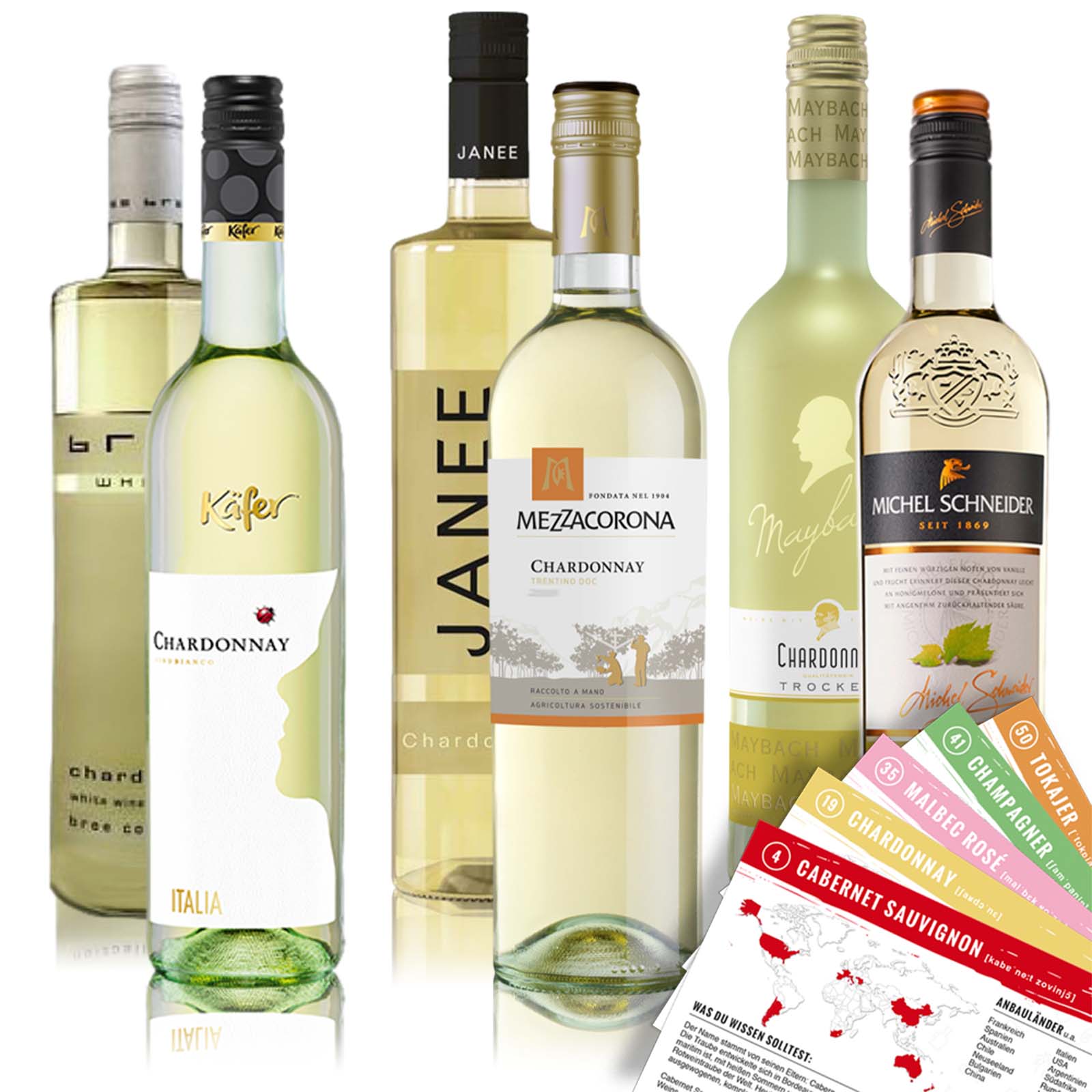 Chardonnay Probierpaket (6 x 0,75l) + VINOX Winecards