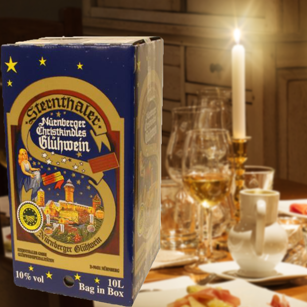 Sternthaler Nürnberger Christkindles Glühwein Rot Bag-in-Box + VINOX Winecards, 10l