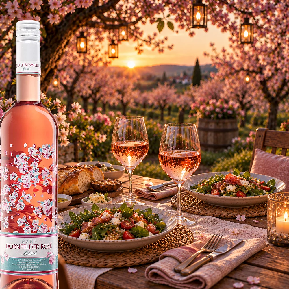 Kirschgarten Dornfelder Rosé aus der Nahe mit frischem Salat