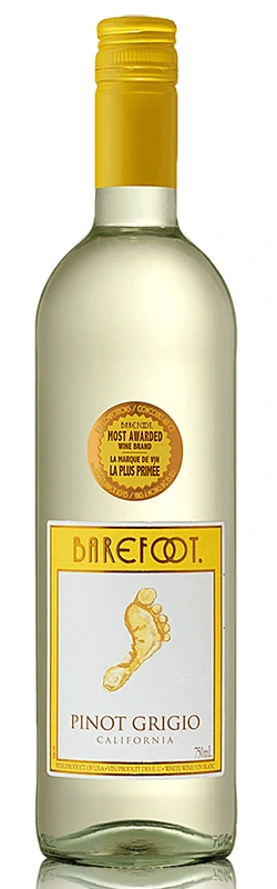 Barefoot Pinot Grigio Weißwein Einzelflasche freigestellt auf weißem Hintergrund