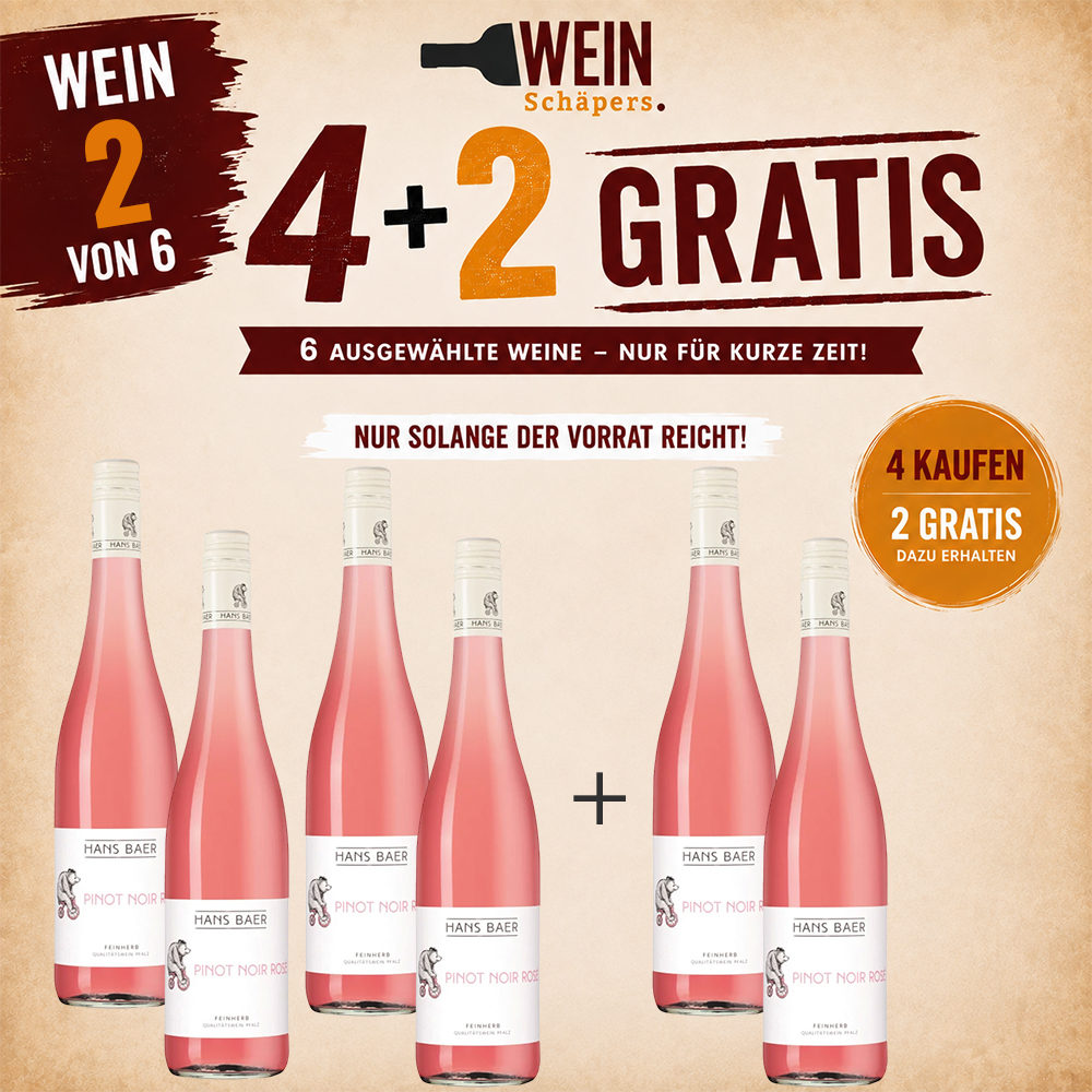 AKTIONSWEIN 2: Hans Baer Pinot Noir Rosé QbA, feinherb, 2022, sortenreines Weinpaket (6x0,75l)