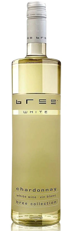 Bree Chardonnay Weinflasche als hochwertige Produktaufnahme vor weißem Hintergrund mit klar sichtbarem Etikett und eleganter Darstellung der Flaschenform