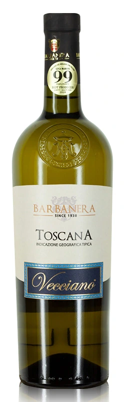 Flasche Barbanera Vecciano Toscana Bianco isoliert vor weißem Hintergrund im Studio aufgenommen