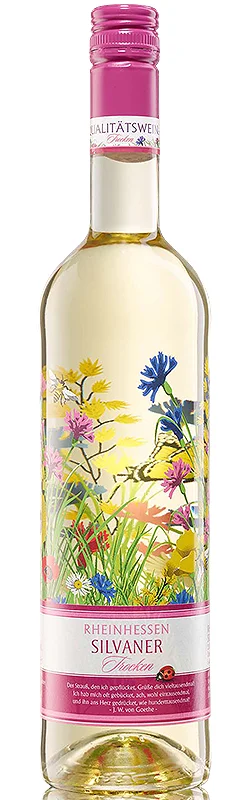 Farbenspiel Silvaner aus Rheinhessen - deutscher Weißwein mit floralem Flaschendesign