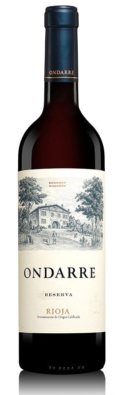 Bodegas Ondarre Rioja Reserva freigestellt vor weißem Hintergrund als Flaschenproduktbild