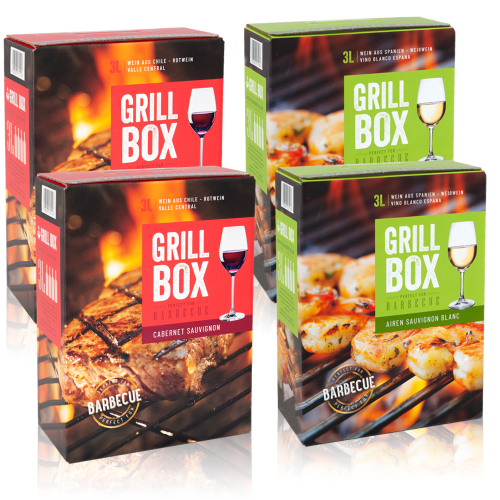 Grillbox Probierpaket, Bag-in-Box, gemischtes Weinpaket (4x3,0l)