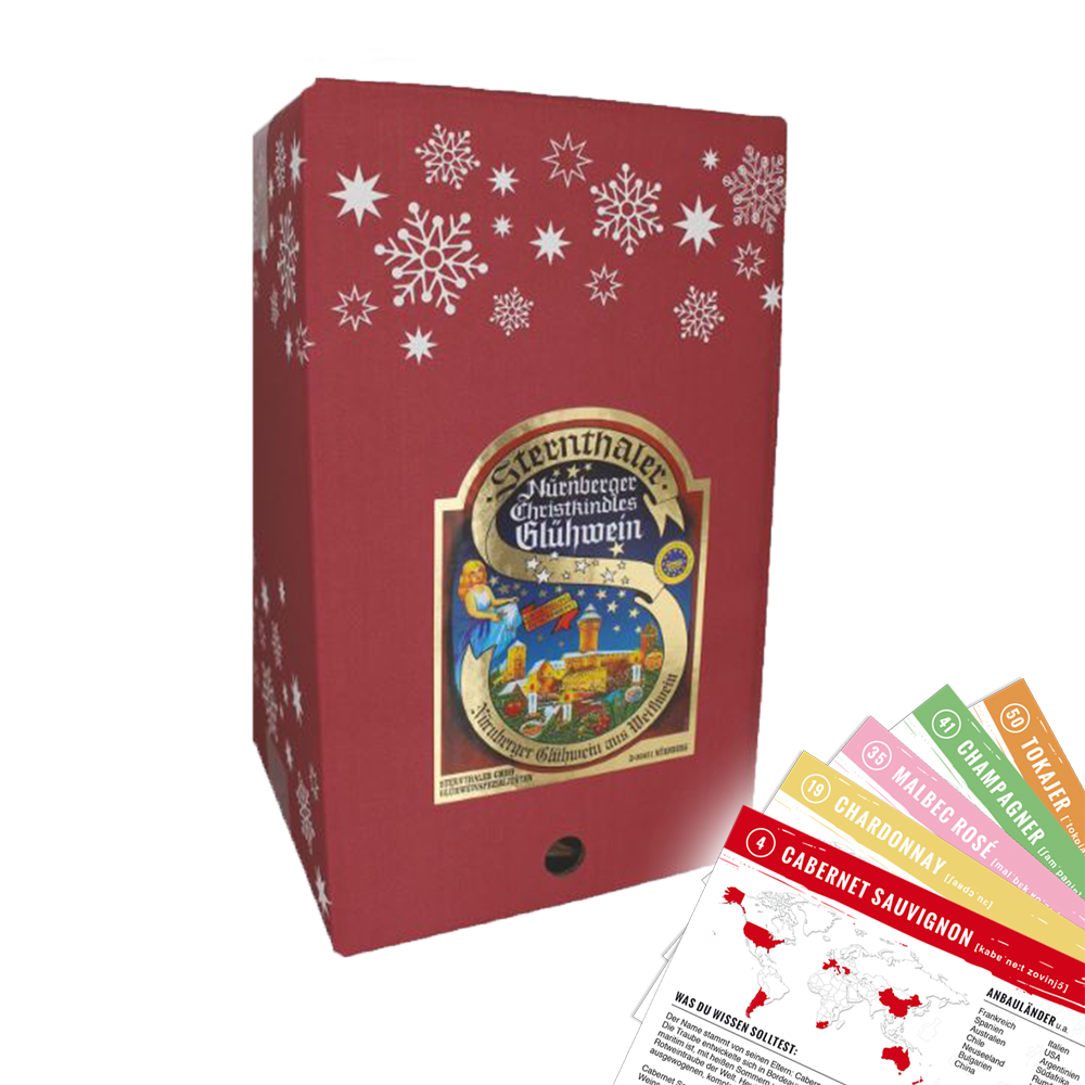 Sternthaler Nürnberger Christkindles Glühwein Weiß Bag-in-Box + VINOX Winecards, 10l