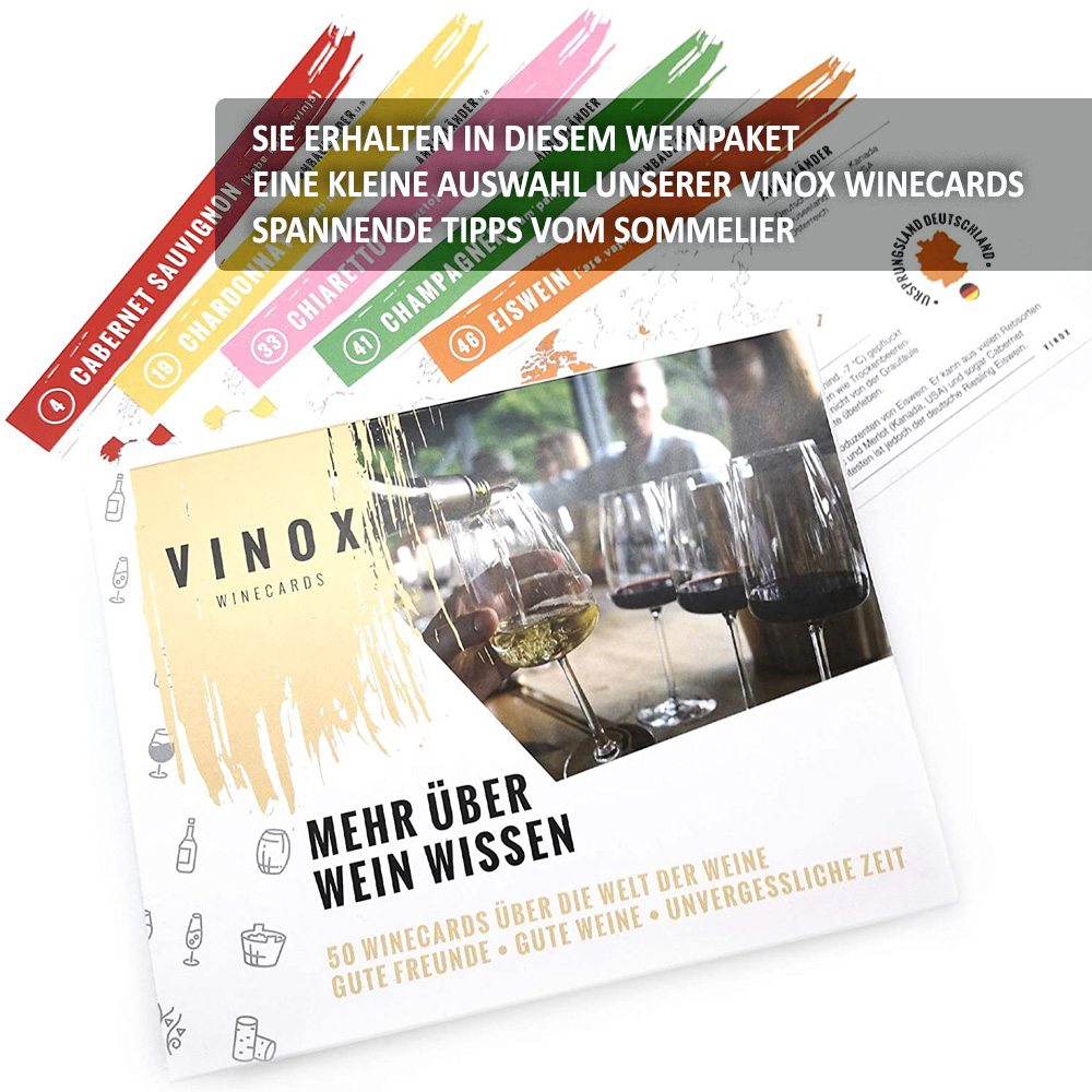 Hans Baer Probierpaket Wein alkoholfrei (6x0,75l) + VINOX Winecards