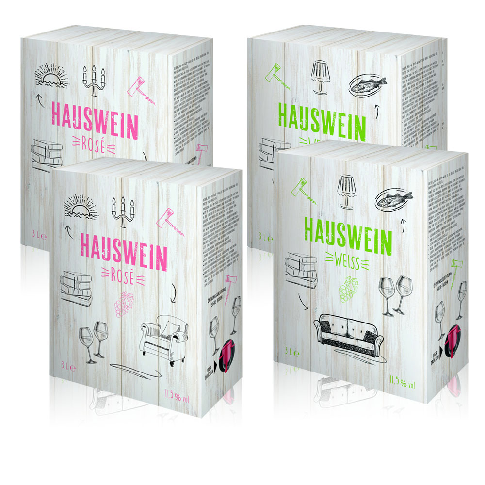 Hauswein Bag-in-Box Probierpaket, halbtrocken (4 x 3 Liter)