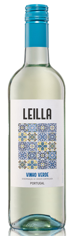 Leilla Vinho Verde Einzelflasche vor weißem Hintergrund, frischer portugiesischer Weißwein