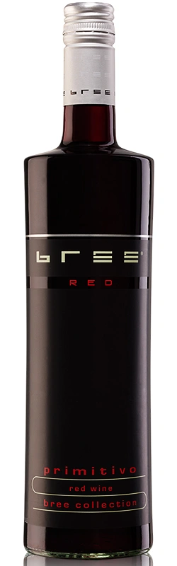 Bree Primitivo Weinflasche als hochwertige Produktaufnahme vor weißem Hintergrund mit klar sichtbarem Etikett und eleganter Darstellung der Flaschenform